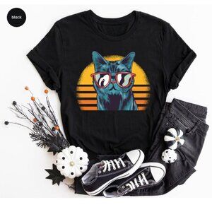 Vintage Cat T Shirt, Cool Cat Shirt, Cat Crewneck T-shirt, Retro Cat T-Shirt